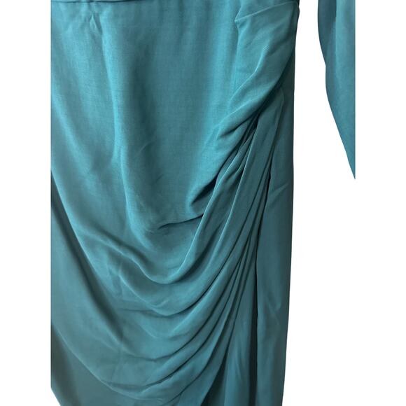 Self-Portrait Deep Teal Iris Long Sleeve Draped Midi Dress Size 10 - Picture 10 of 11